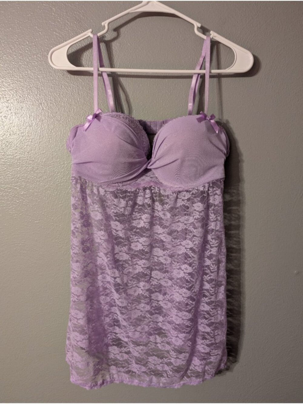 Native Intimates Babydoll Chemise 38D Lavender Purple Lace Underwire 565608X Bow